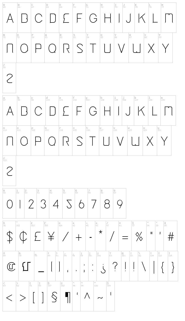 Cinga font map